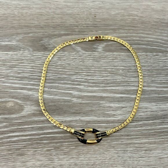 Vintage Jewelry - Vintage Golden tone and black enamel choker necklace
